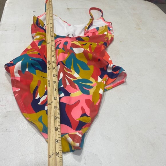 Womens Tropical Floral One-Piece Swimsuit With Adjustable Straps & Waist Tie Nyl - Picture 8 of 14